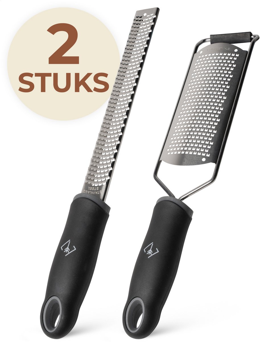 Drengr Keuken Rasp - Zester set van hoge kwaliteit - RVS Kaasrasp met beschermkap - Set - Zwart