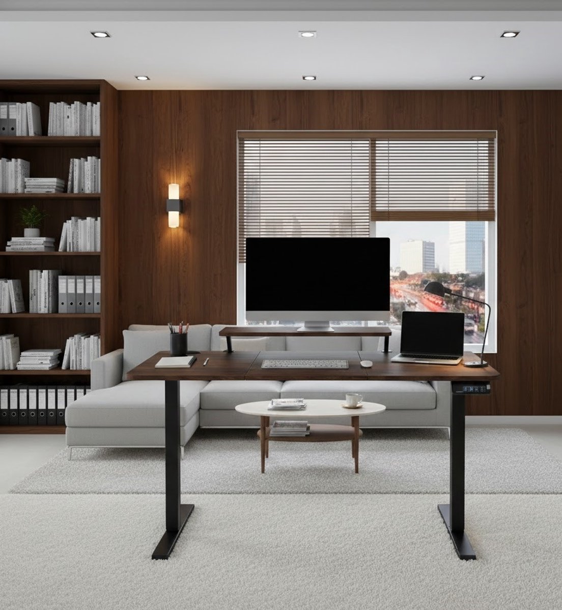 Ergonomisch Verstelbaar Staand Bureau – Elektrisch In Hoogte Verstelbaar Bureau 120x60 cm – Gaming Bureau & Computertafel met Monitorstandaard – Bruin A-Furniture