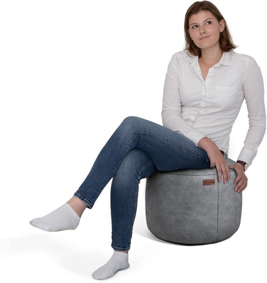 Casacomfy ModiPouf – Pouf rond – Blanc plat – Repose-pieds – Aspect cuir