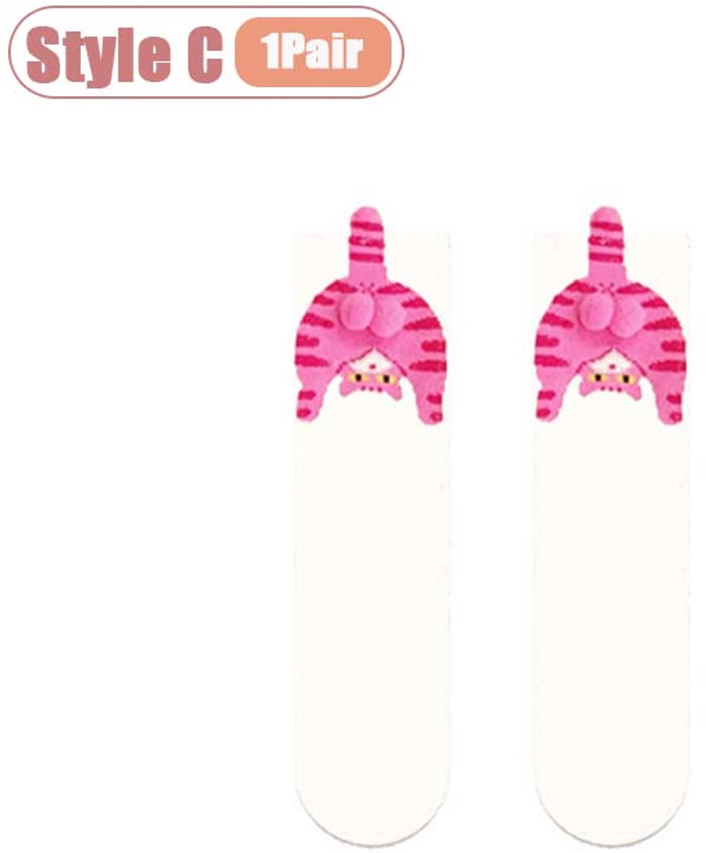 Kraftverdia Sokken Sokken Dames 3D Cartoon Cat Egg Sokken Halfhoge sokken Grappige Sokken Casual Katoenen Sokken One Roze