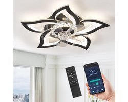 5 Lotus Ventilator - Bedienbaar Met Afstandsbediening & APP - Zwart - Plafondventilator - Plafonniere - 6 Standen - Moderne Lamp - ⌀ 69cm