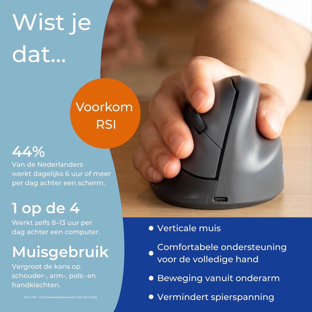 R-Go Ergonomische Verticale Muis HE Basic - Bluetooth - Draadloos en Oplaadbaar - Rechtshandig - Maat M - Grijs (Outlet) thumbnail 2