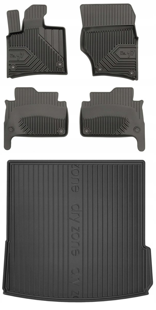 Premium Interieur Beschermset: No.77 Rubberen Mattenset + DryZone Kofferbakmat - Geschikt voor Audi Q7 (2005-2016) - 5-persoons uitvoering - TPE - Zwart - FROGUM