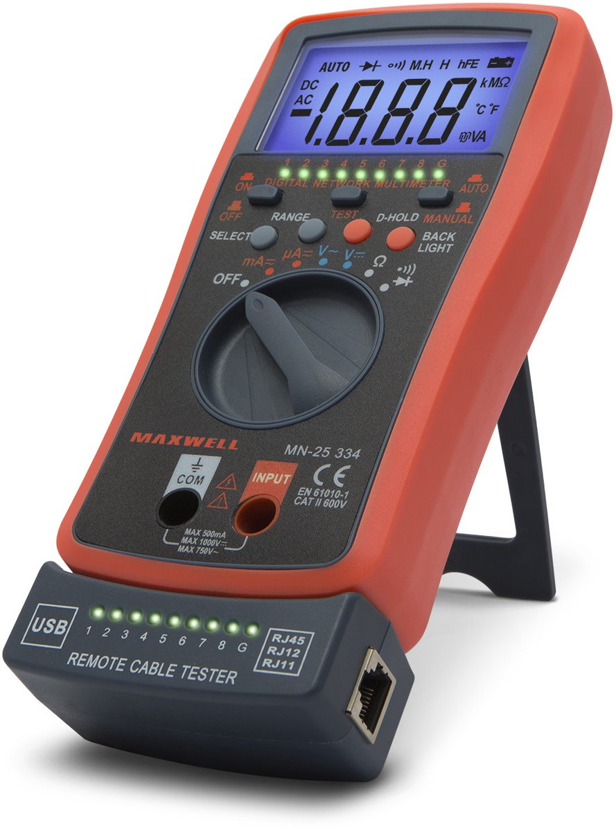 Digitale Multimeter met Automatisch Bereik & Kabeltester - RJ11, RJ12, RJ45, USB - Afneembare Meetunit [25334]