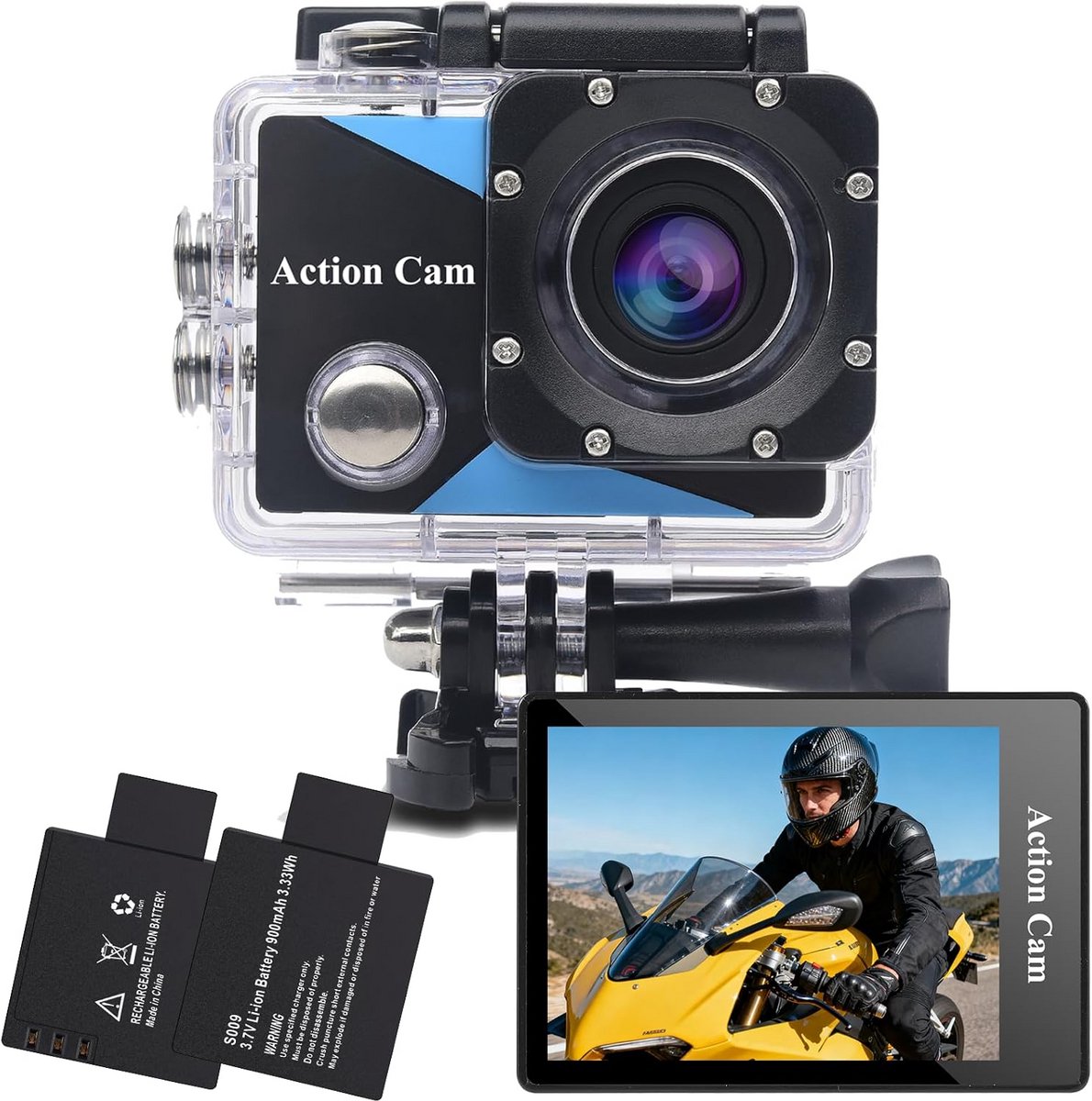 Actiecamera FHD 1080P met 140° Groothoek, Waterdicht tot 30m en 2 Batterijen
