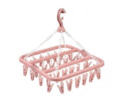Sokkendroogrek met 32 ​​clips - Hangend kledingrek voor binnen en buiten - Opvouwbaar roterend droogrek voor sokken, ondergoed en kleine kleding - 35*32cm-Roze