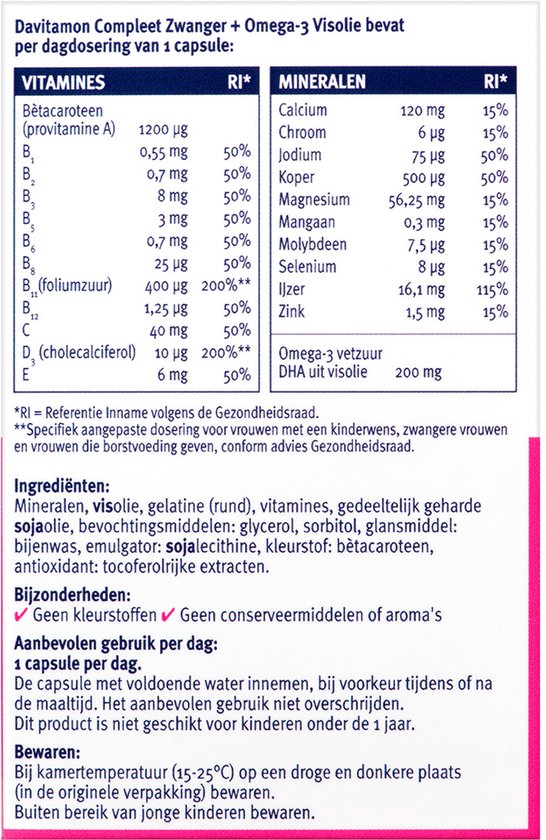 Davitamon Mama Compleet Zwanger Omega 3 Visolie met Foliumzuur - Multivitamine zwangerschap met vitamine D3 - 60 stuks zwangerschapsvitaminen
