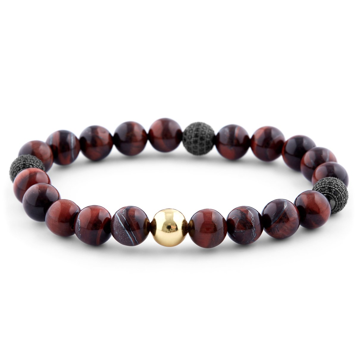 Armband met bordeauxrode steen en zwarte zirkonia