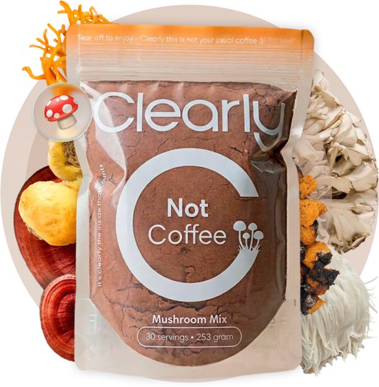 Clearly Not Coffee Original – Paddenstoelen Focus Mix – Koffie vervanger - Superfoods, Cacao, Maca, Lion’s Mane, Chaga, Cordyceps, Reishi & Rhodiola – 255 g (30 porties)