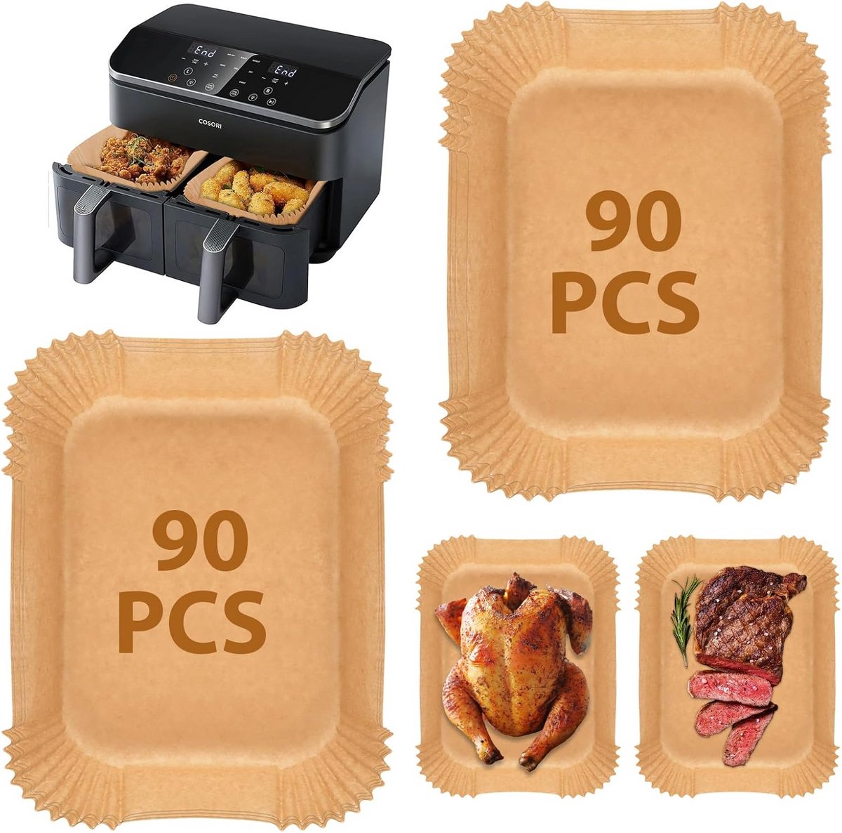 180x Wegwerp Luchtfriteuse Bakpapier - Antiaanbak & Hittebestendig