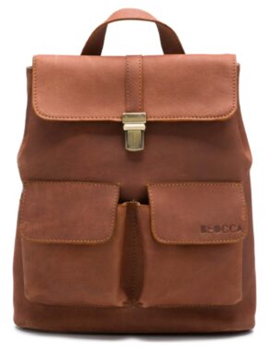 Beocca Lorne Leren Rugtas Dames - Compact van Plantaardig Gelooid Leer - Handgemaakt - Magneetsluiting - Inclusief Leren Etui - Duurzaam en Stijlvol - Cognac