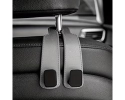 Hoofdsteun Haakje - Auto Organizer Haken - Autostoel Hangers - Tashanger - Autostoel Haak - Auto Kapstok - Tassenhanger - Autostoel - Telefoonhouder - Opberghaak - Grijs - Universeel