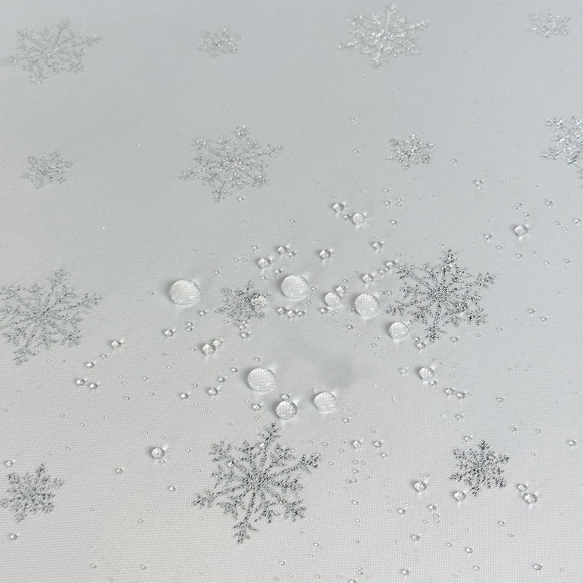 Rond Kerst Tafelkleed Jacquard Feestelijk Sneeuwvlok Zilverwitte Sneeuwvlokken