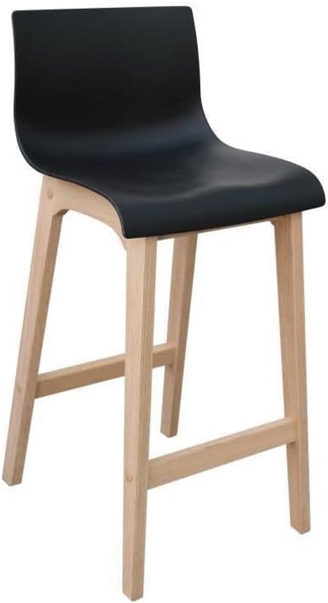 Set van 4 Houten Barkrukken met Zwarte Zitting, Hoogte 65 cm