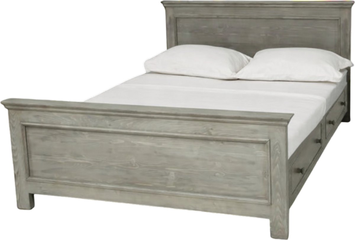 Landelijk houten twijfelaar bed met lades – 140×200 cm - greywashing (PS114-2D)