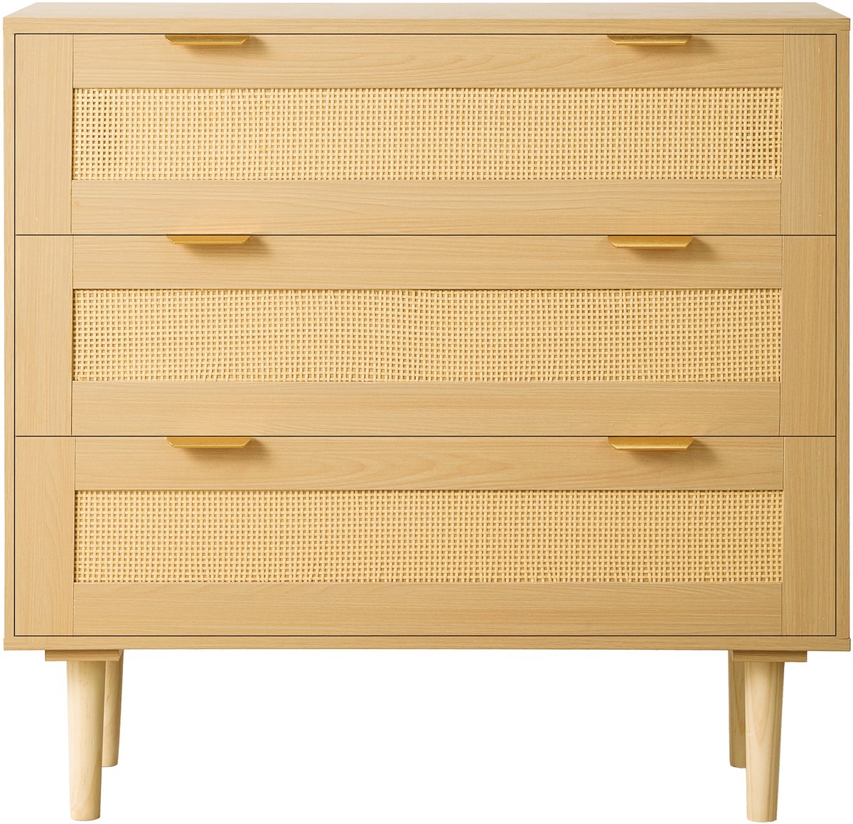 Vevor Rattan Commode met 3 Laden, metalen Handgrepen & Houten Poten, Moderne Rattan Kast voor Slaapkamer, Woonkamer, Hal (80 X 35 X 77 cm) Kledingkast, Ladekast Natuurlijk hout