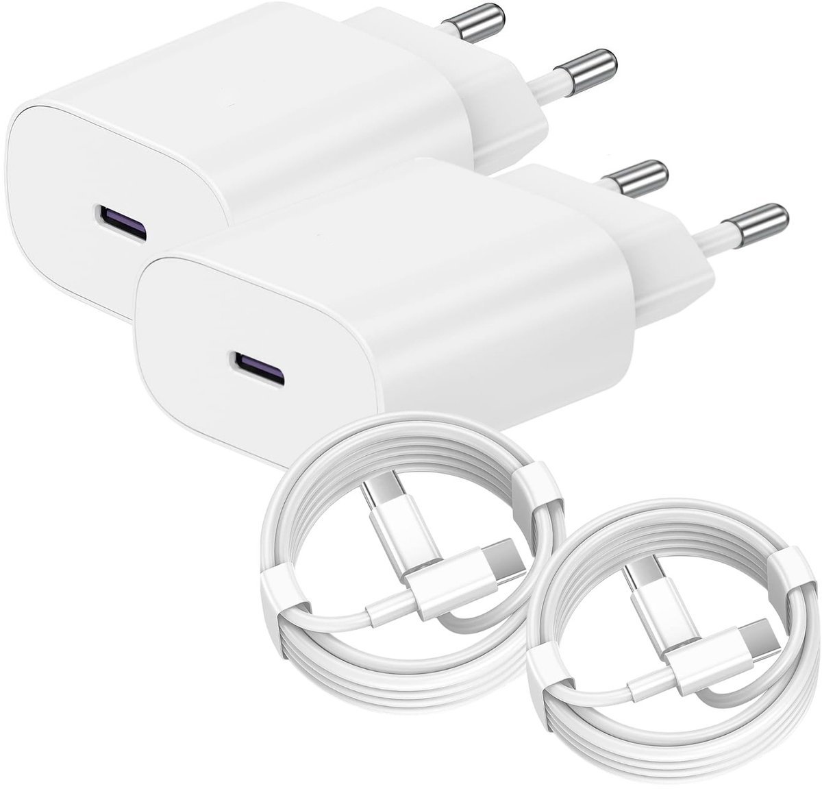 Viewr 2x 30W USB-C Adapter + 1m USB-C naar USB-C Kabel - Super Fast Charger - Snellader - Geschikt voor Smartphone & Tablet - 2 Stuks