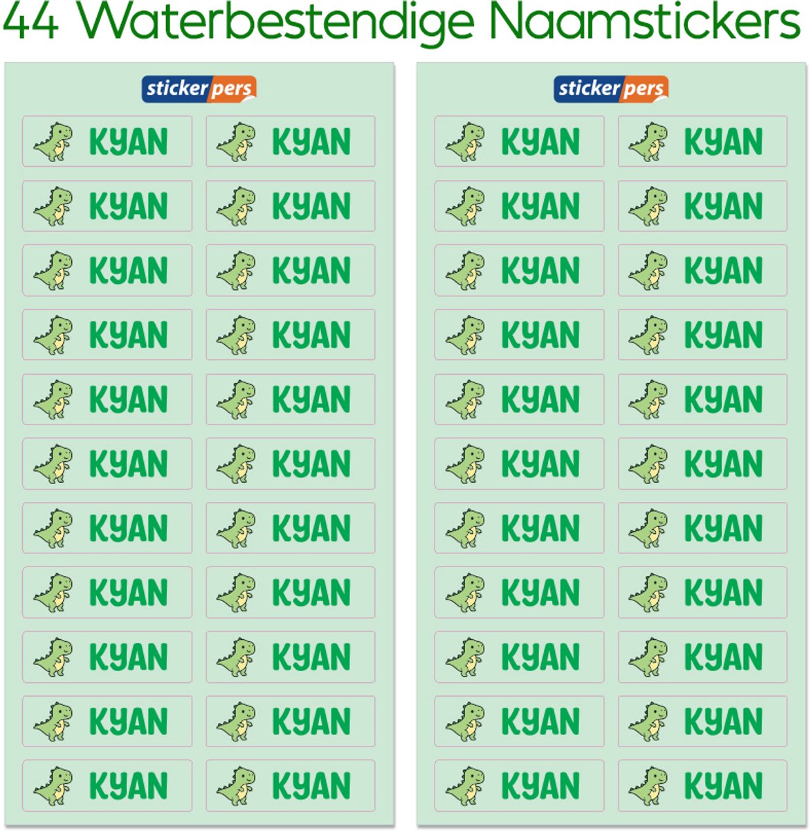 44x Naamstickers kinderen met eigen ontwerp - 50 x 15 mm - Waterbestendige naamlabels - Vinyl sticker - Groen