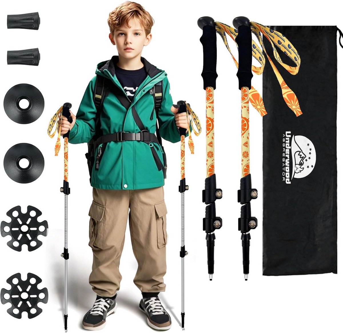 Opvouwbare Trekkingstokken - Kinder Wandelstokken - Buitenwandelingen Maken - Lichtgewicht Aluminium - Verstelbaar tot 100cm - Geel