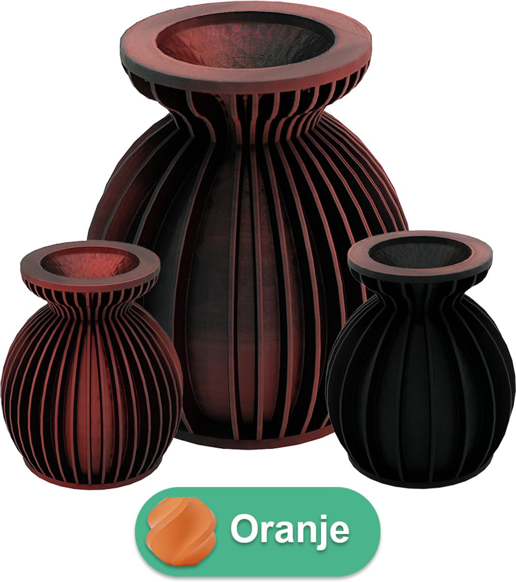 Lovora Elin moderne vaas – Decoratieve vaas - Oranje - 3d geprinte vaas – geschikt voor droogbloemen - 34CM