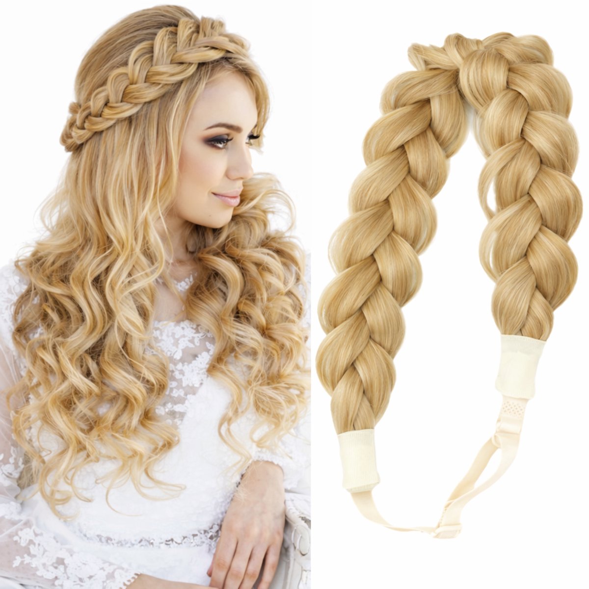 SassyGoods Haarband Dames Meisje Vlecht - Haarbanden - Diadeem - Vlechtband - Verstelbare Haarband – Licht Blond