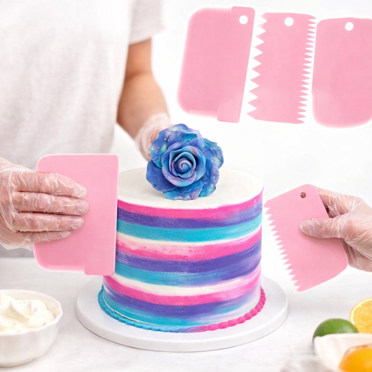 Deegschraper I Taartschraper I Deeg Snijder I Deegkrabber I 3-Delig I Roze