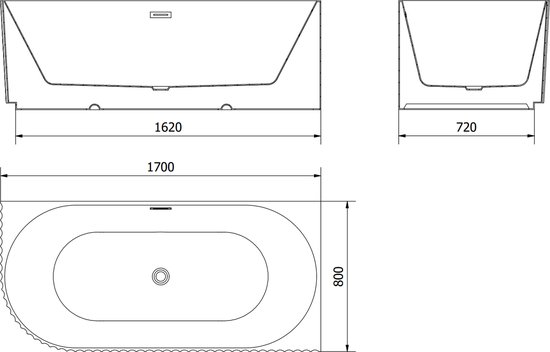 Mexen Gia vrijstaande hoekbad met ribbel, rechts 170 x 80 , zwart mat ...
