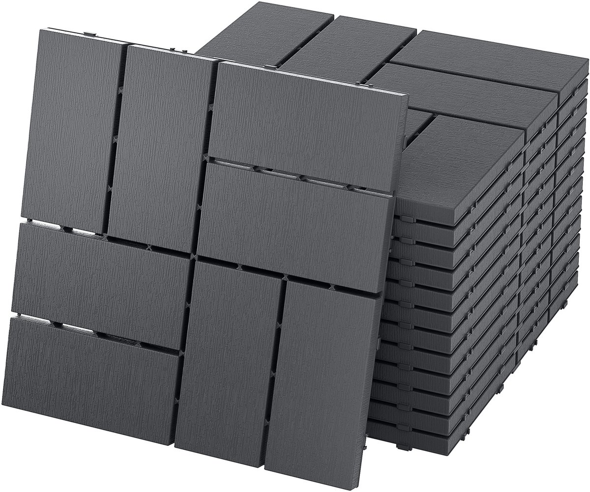 Aufun 11 Stuks Kunststof Kliktegels Houtlook 1m² - 30x30cm Antraciet- Geschikt voor Tuin&Balkon