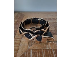 Elastische Riem Dames – 72 cm – Goudkleurige Gesp - zwart – Riem met Kruisjes – Stretch Taille Riem – Fashion Accessoire – Perfect bij Jurk – Elegant & Comfortabel