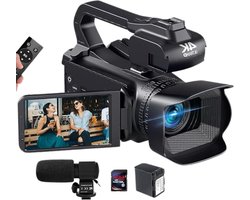 Caméscope professionnel – Appareil photo numérique – Compact – Handycam – Caméra Vlog pour débutants – Image nette 4K – Microphone – Design de Luxe