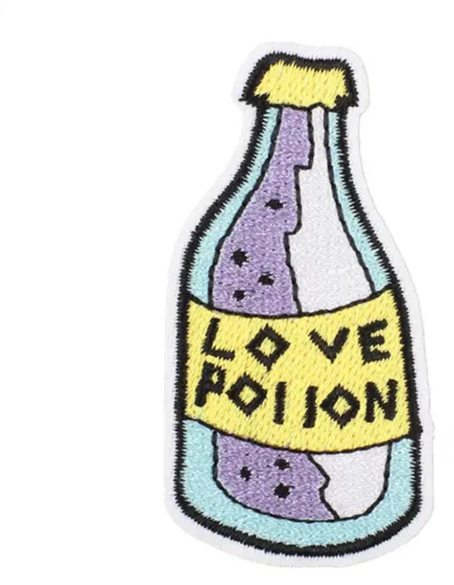 Love - Drink - Pastel - fles - Wit strijkapplicatie strijk embleem - patch - patches - stof & strijk applicatie - carnaval