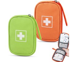 2 stuks kleine draagbare reis-apotheektas waterdichte EHBOtas leeg mini-medicijntas voor op reis noodtas leeg klein voor outdoor camping oranje groen. Compact.