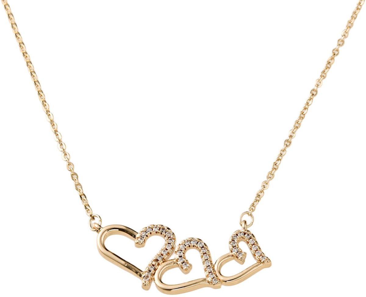 Decopatent - Halsketting Ketting Dames 3 Harten Verbonden - Verbonden Familie Hart - Schakelketting Verstelbaar van 40 tot 45 Cm - Nikkelvrij - Kettingen met bedel hanger vrouw - Elegant Cadeau - Goudkleurig