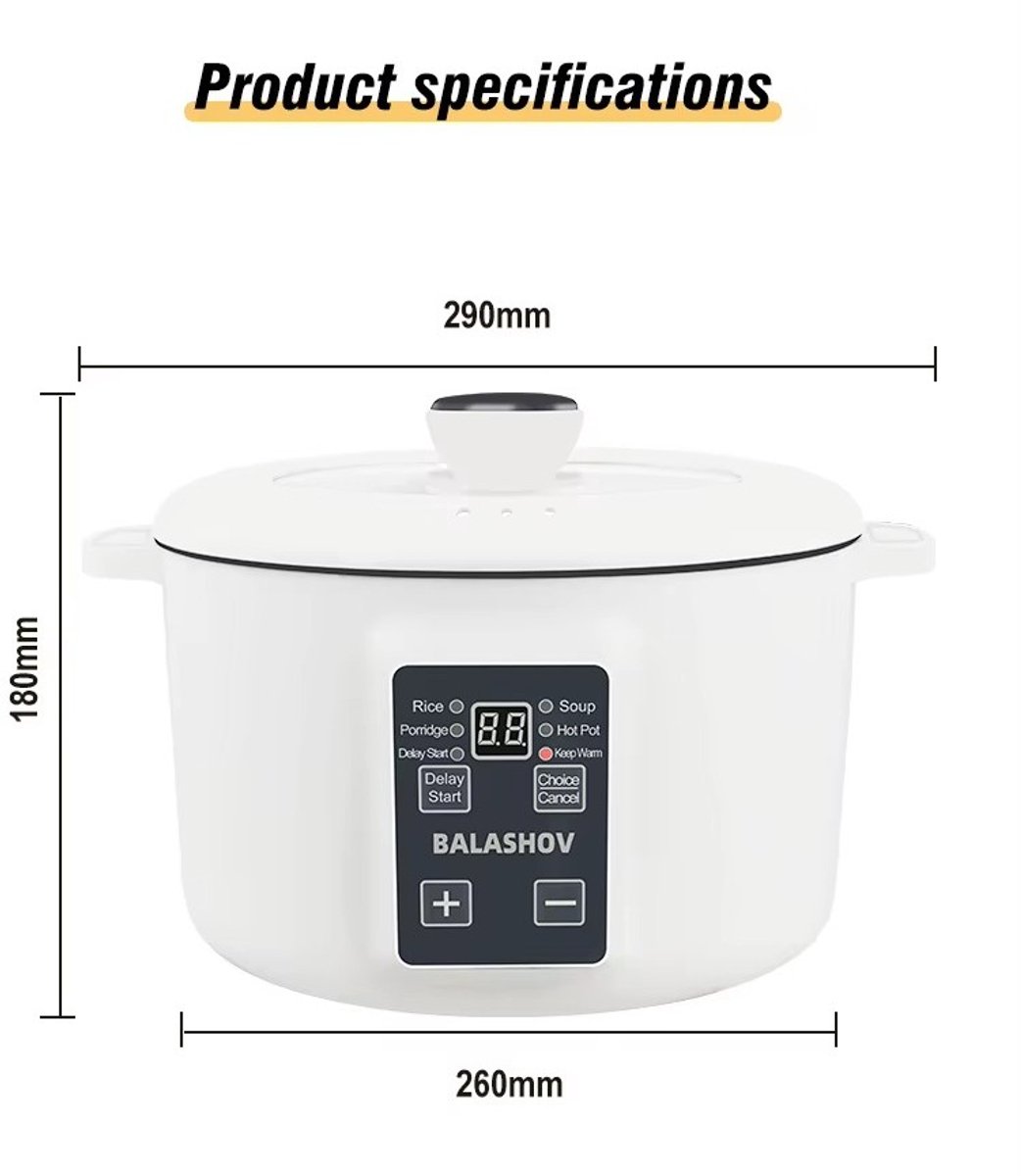 Rijstkoker – Multicooker – Hotpot – Warmhouder – Hotpot Electrisch – Soepketel – Slowcooker – Soepmaker – Stoomkoker – Elektrische Rijstpot 3.5L – Digitale Rijstkoker – Antiaanbak Binnenpan – 220V – Compact Keukenapparaat voor Thuis – foto 8