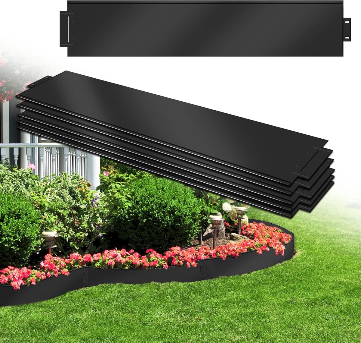 Aufun Metalen gazonrand - 5 m x 18 cm - Gegalvaniseerd - 5-delige palissade - Zwart