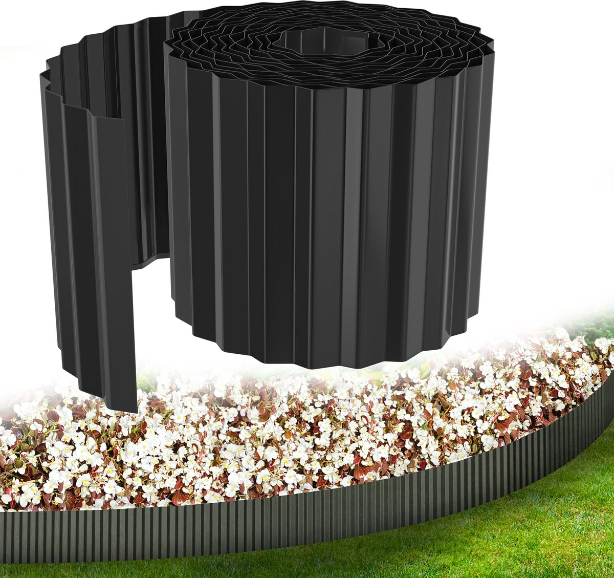 Froadp 5 m lengte 18 cm hoogte Flexibele gazonrand Beetbegrenzung Golvend Tuinafscheiding Tuinrand van metaal Gegalvaniseerd Beetbegrenzung voor gazon Maaikant Bloembed Zwart