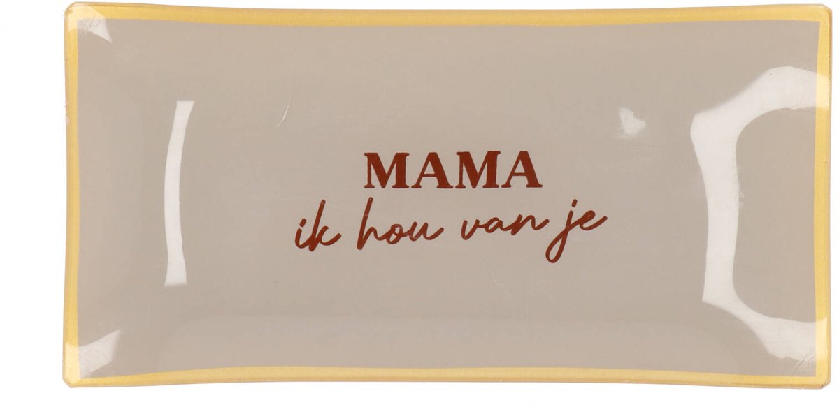 Daan Kromhout - Glas - Bord - Glazen Bordje - Mama ik hou van je - Taupe/Beige - 20 x 10 cm