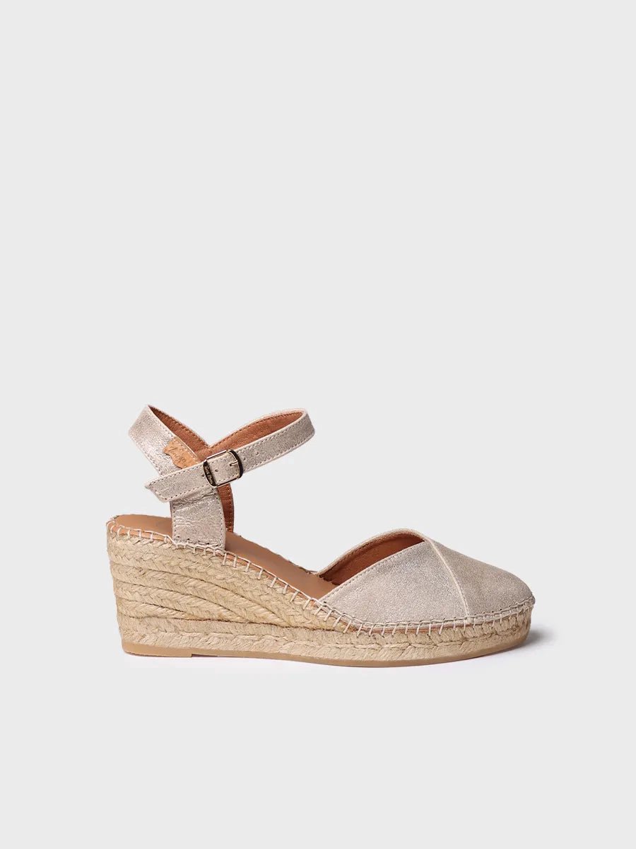 Dames leren espadrille met sleehak in champagnekleur | BIANCA-AS