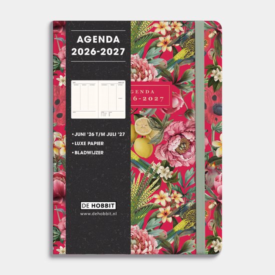 Hobbit - A5 Agenda 2026-2027 - 1 week op 2 pagina's - Harde Kaft - Agenda A5 (14,8 x 21 cm) - Tropische bloemen
