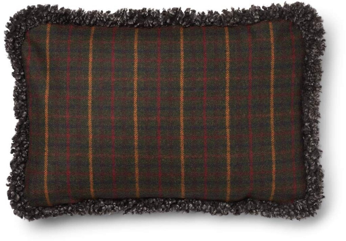 Sheepskin House Wollen Kussen - Dubbelzijdig - KW rand - 34x52 cm kilberry fir-d. green/capp.i