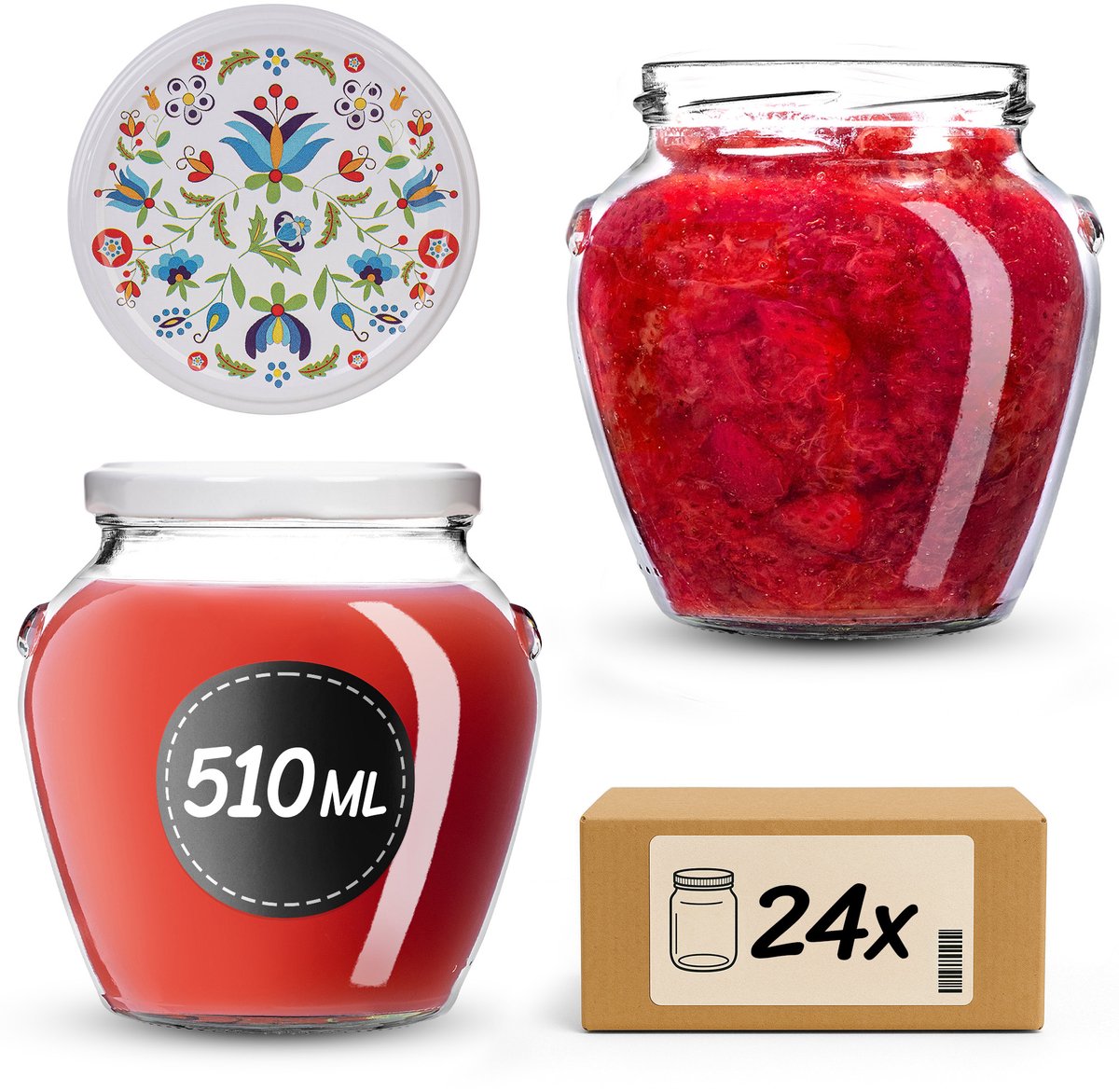 KADAX Inmaakpotten 510 ml fi82 Bloemen 24 stuks