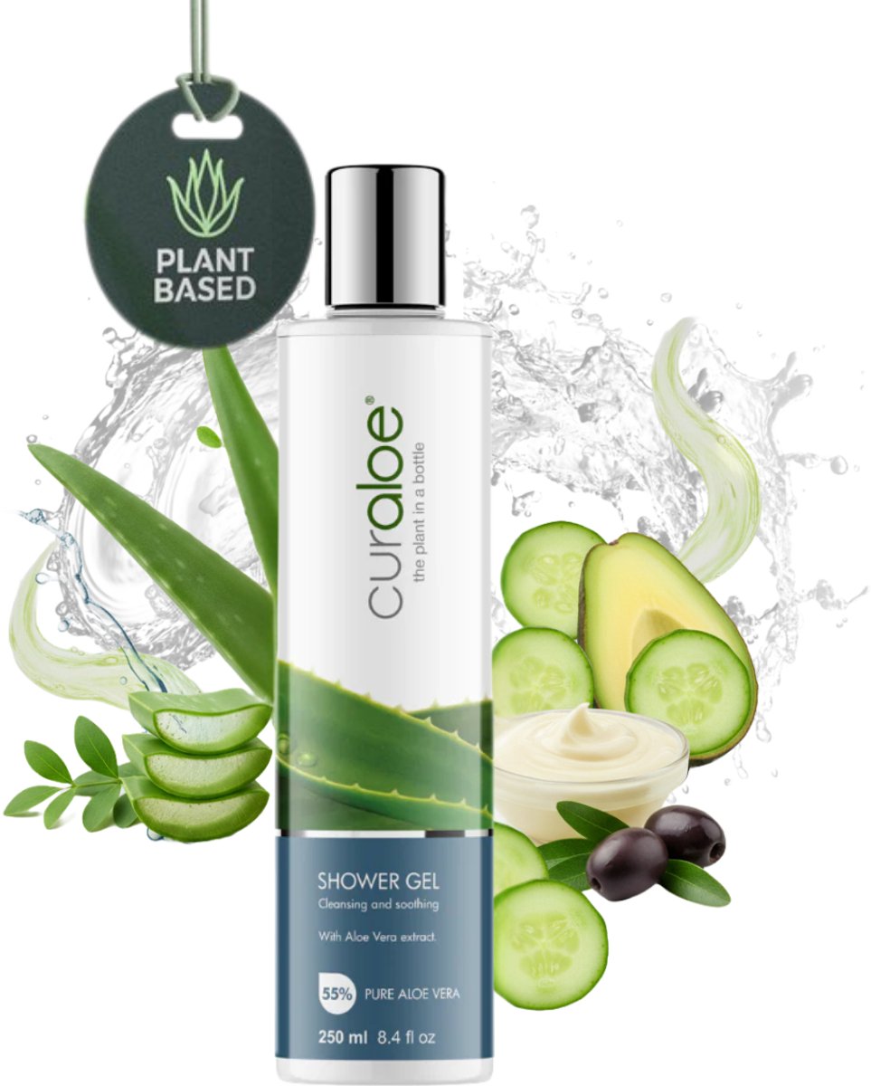 Curaloe Aloe Vera Douchegel met 55% pure Aloe Vera Gel.