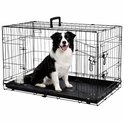 Mezo zwarte draadkooi voor honden met een zittende Border Collie. De kooi is stevig en heeft een deurtje.