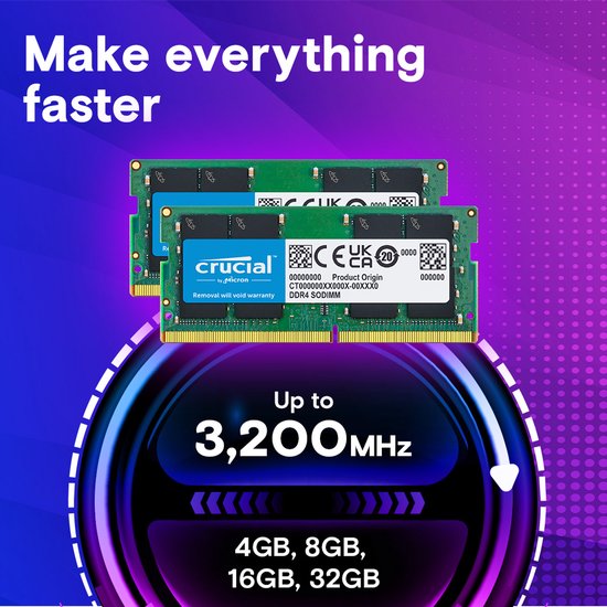 Crucial Laptopgeheugen - 8GB DDR4 SODIMM - 3200MHz - CT8G4SFRA32A