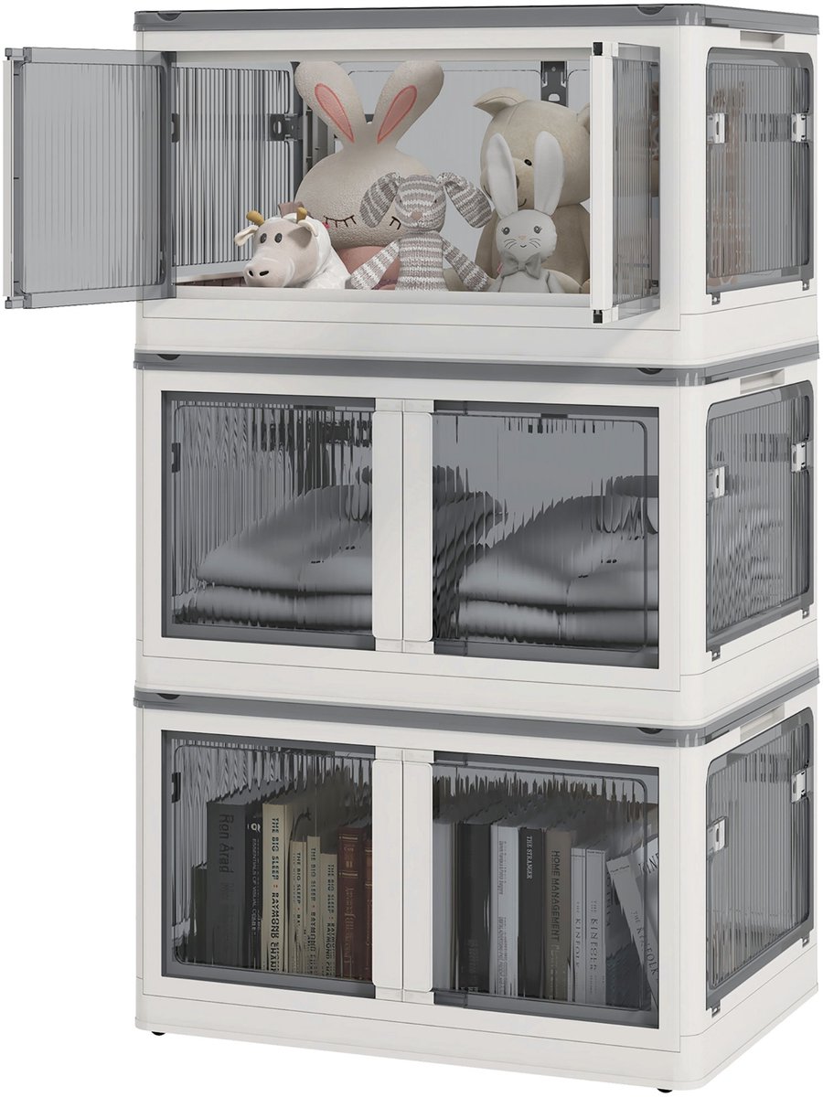 Set van 3 Opbergdozen – Opvouwbaar Met Wielen, 60 x 42 x 34 cm, Wit