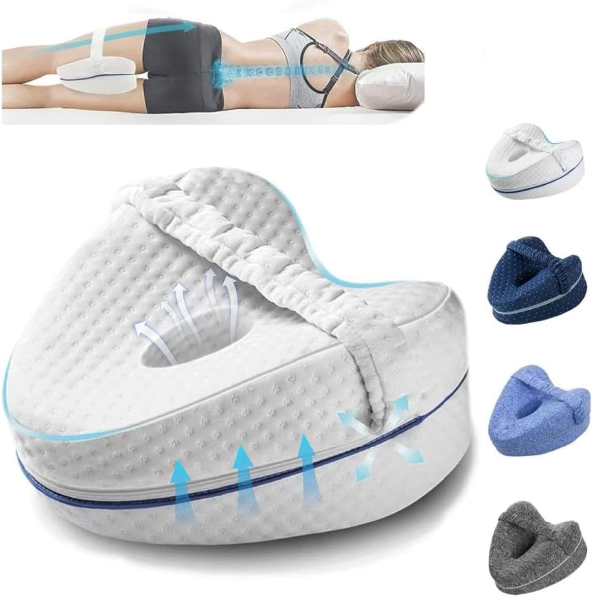 Beenkussen - Kniekussen voor zijslapers - Correctiekussen voor zijslapers - Beenkussens om mee te slapen - Kniekussen om mee te slapen, verlicht pijn in benen, rug en knieën (wit)