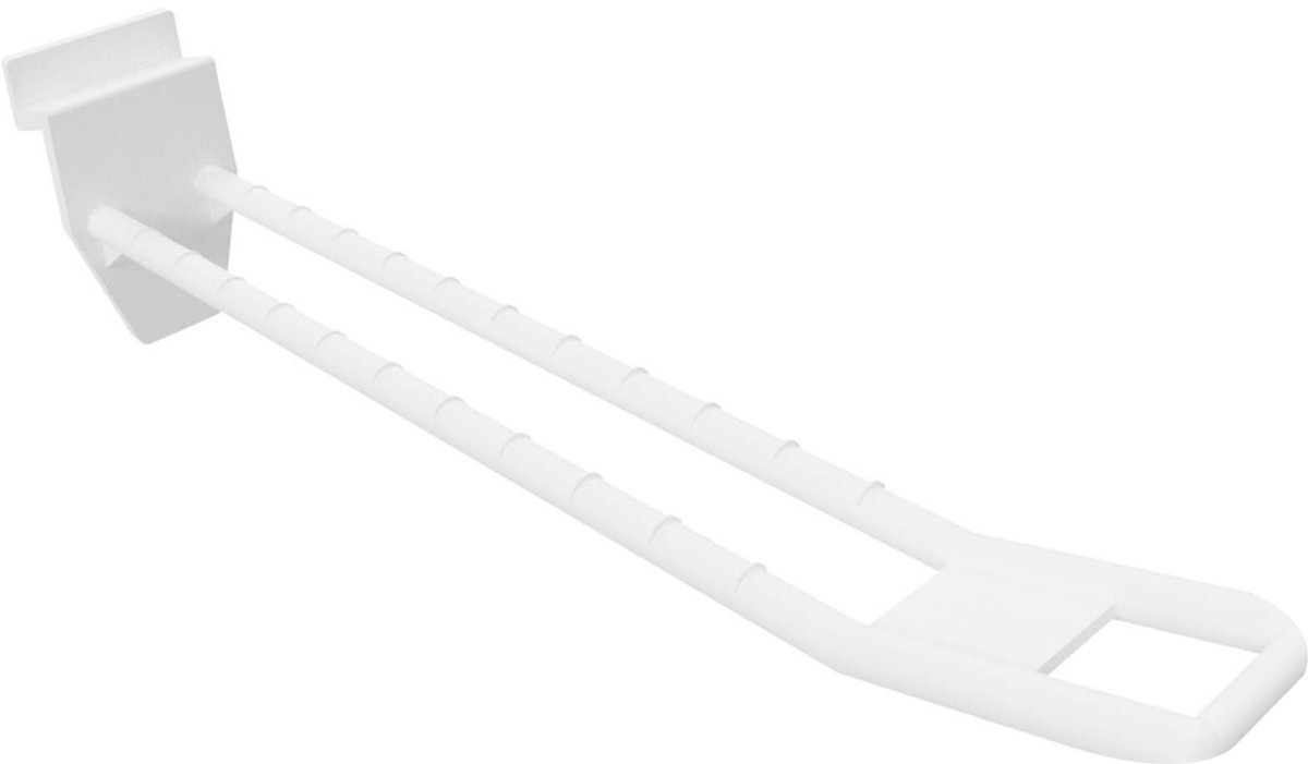 Lamellenwand Blisterhaak - 15 cm - Dubbel - Wit - Kunststof Slatwall Displayhaak