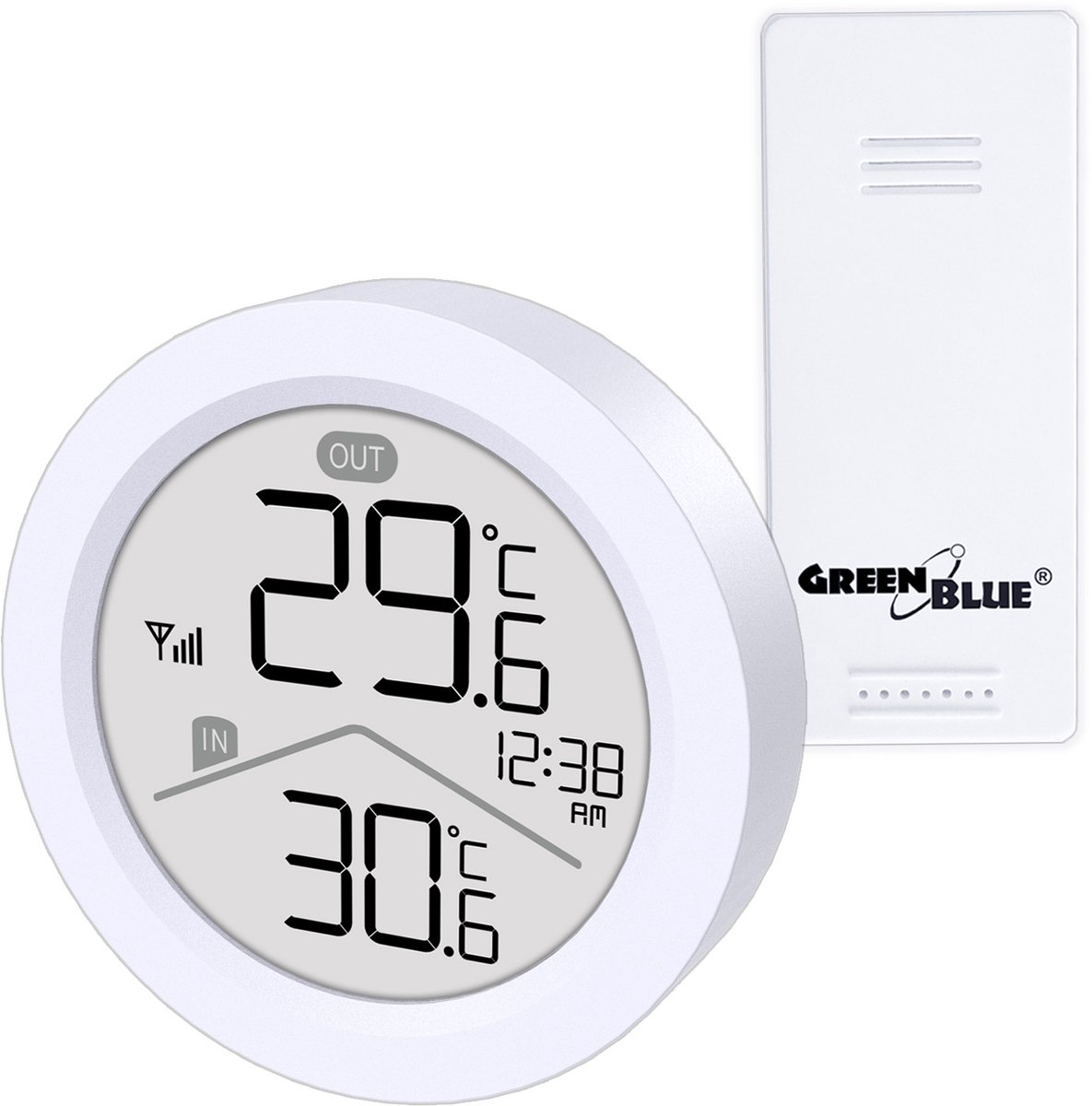 GreenBlue - Draadloze weerstation - temperatuur IN/OUT - klok - keuze uit °C / °F - bereik tot 60 m - GB162 - Wit