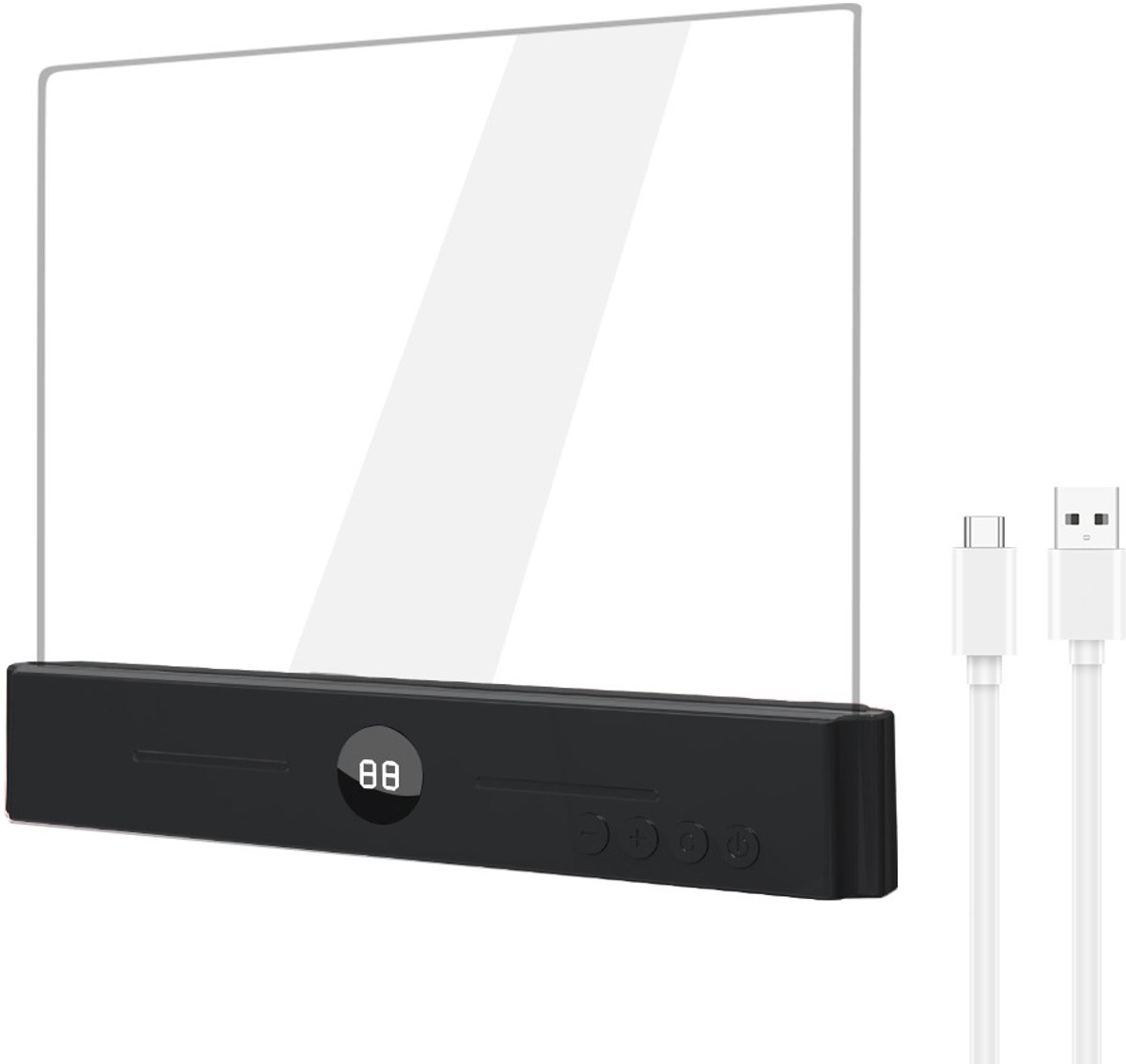 Tabletboeklamp, oplaadbaar, transparante LED slimme leeslamp, met 3 kleuren en timer, dimb