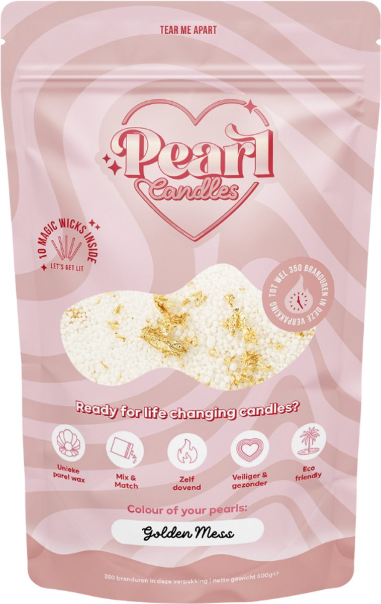 Kaarsenzand - Kaarsenzand met lonten - Pearl Candles – DIY kaarsen maken - Golden Mess - Zelf theelichtje waxinelichtje maken - Lont inbegrepen - Wit - Goud - ±125 / ±150 Branduren - 250 g
